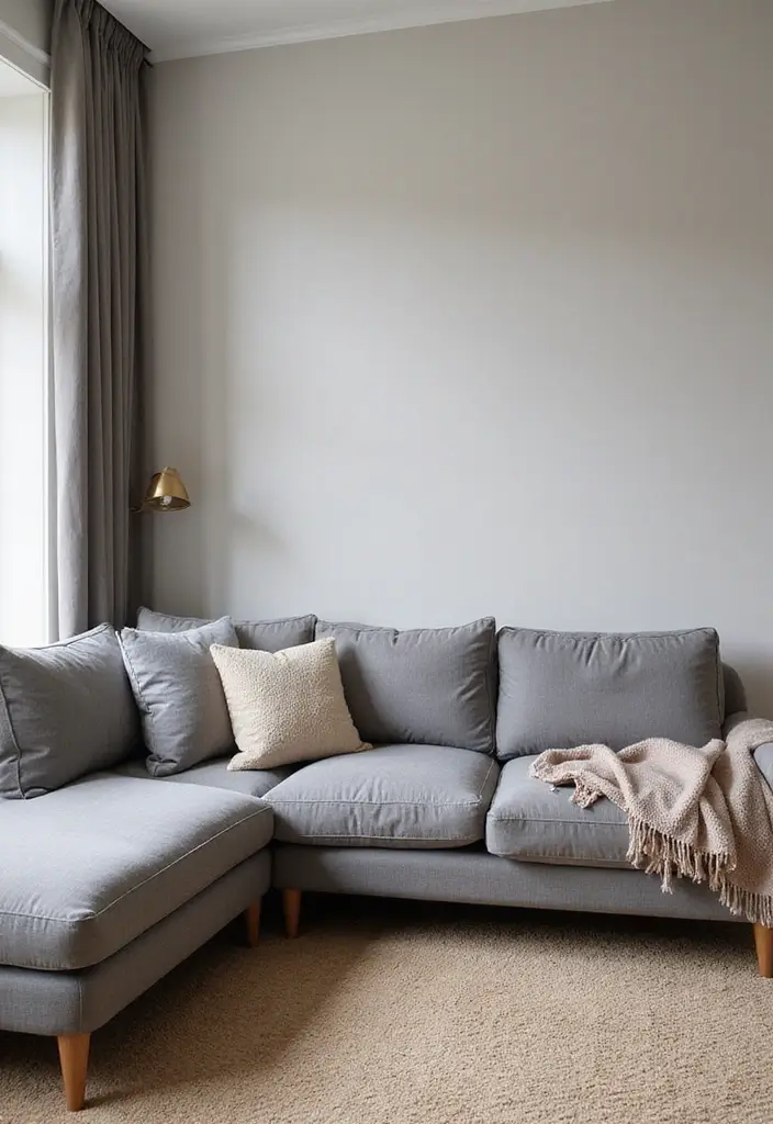 30 Living Room Decor Grey Couch Ideas for a Neutral Palette - 16. Cozy Corner with a Small Sofa