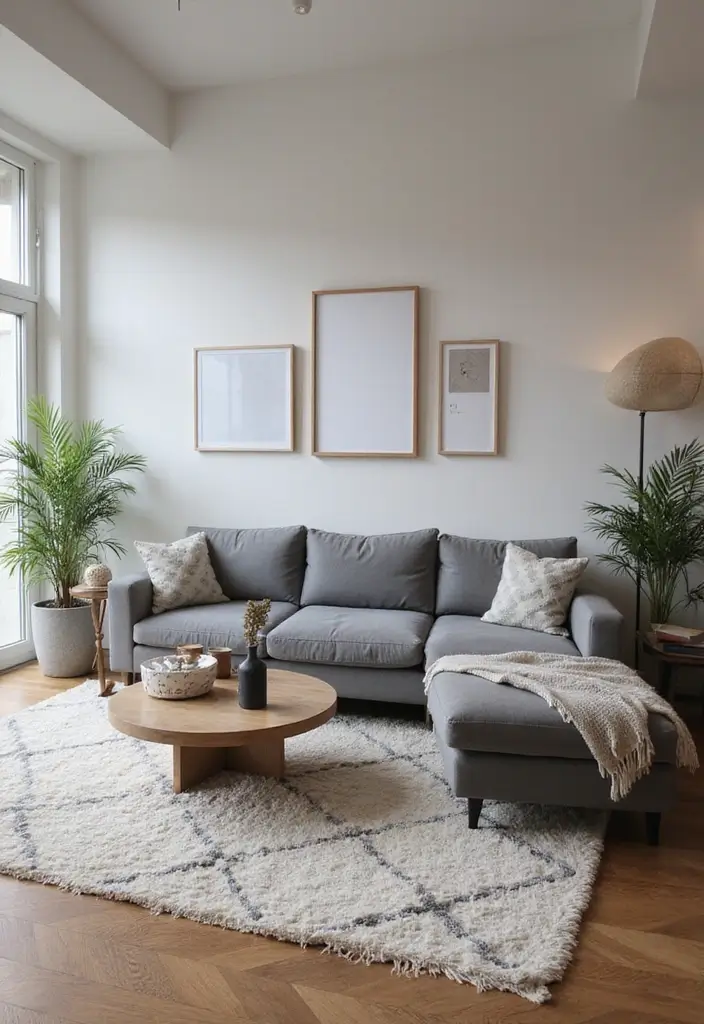 30 Living Room Decor Grey Couch Ideas for a Neutral Palette - 18. Float Your Couch