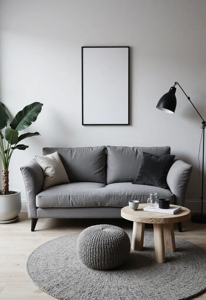 30 Living Room Decor Grey Couch Ideas for a Neutral Palette - 19. Use of Monochrome Accessories