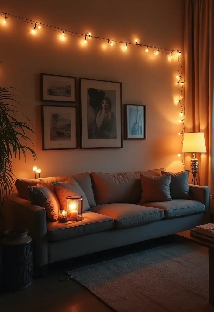 30 Living Room Decor Grey Couch Ideas for a Neutral Palette - 21. Layered Lighting