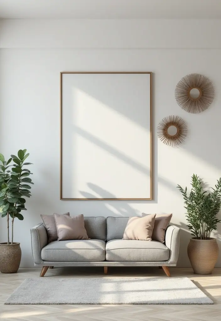 30 Living Room Decor Grey Couch Ideas for a Neutral Palette - 23. Utilize Mirrors for Light and Space