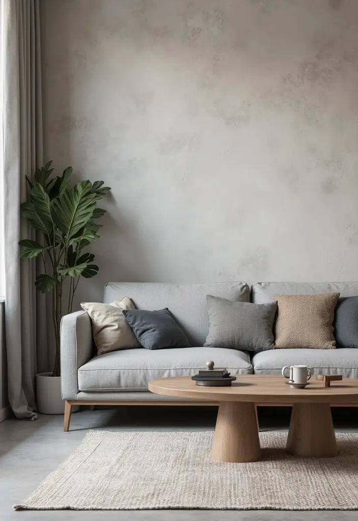 30 Living Room Decor Grey Couch Ideas for a Neutral Palette - 29. Textured Wallpaper