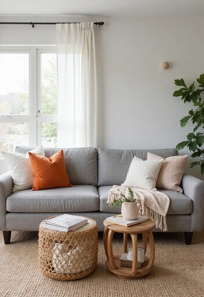 30 Living Room Decor Grey Couch Ideas for a Neutral Palette - 30. Seasonal Decor Swaps