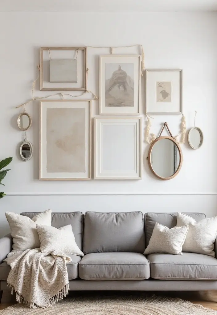 30 Living Room Decor Grey Couch Ideas for a Neutral Palette - 7. Neutral Gallery Wall