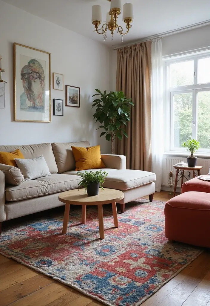 30 Living Room Decor Ideas to Inspire Your Home Design - 16. Funky Area Rugs