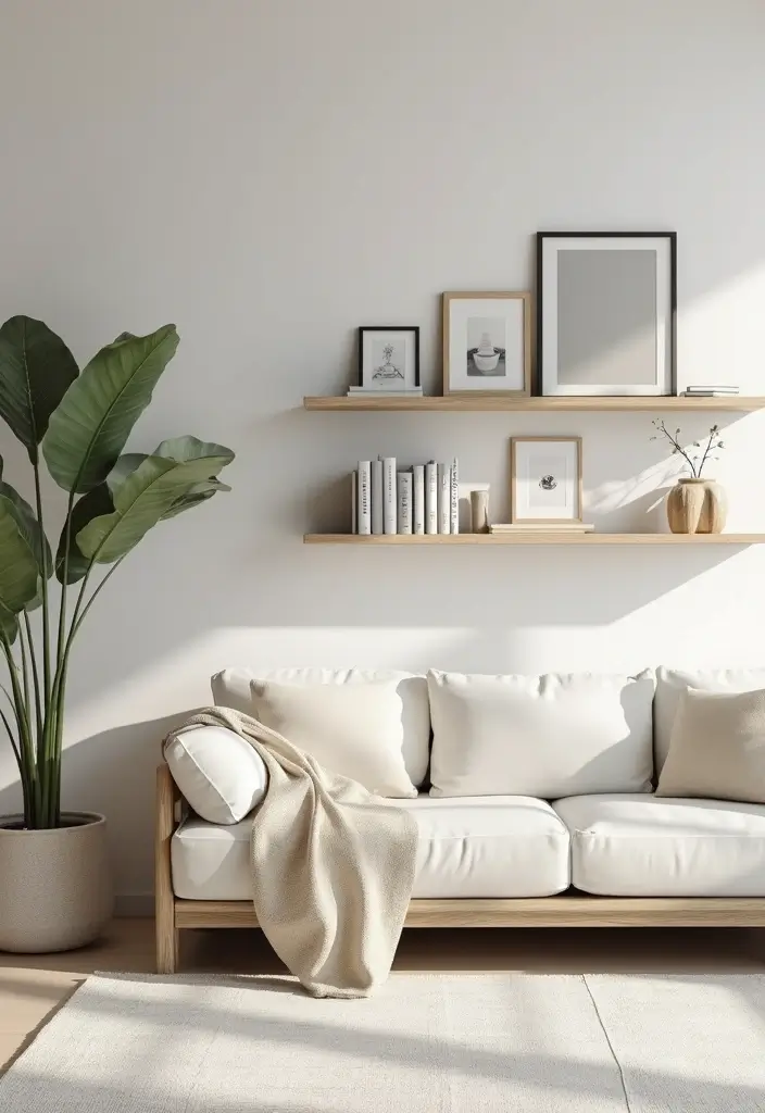 30 Living Room Decor Modern Ideas for Sleek Interiors - 19. Minimalist Wall Shelves