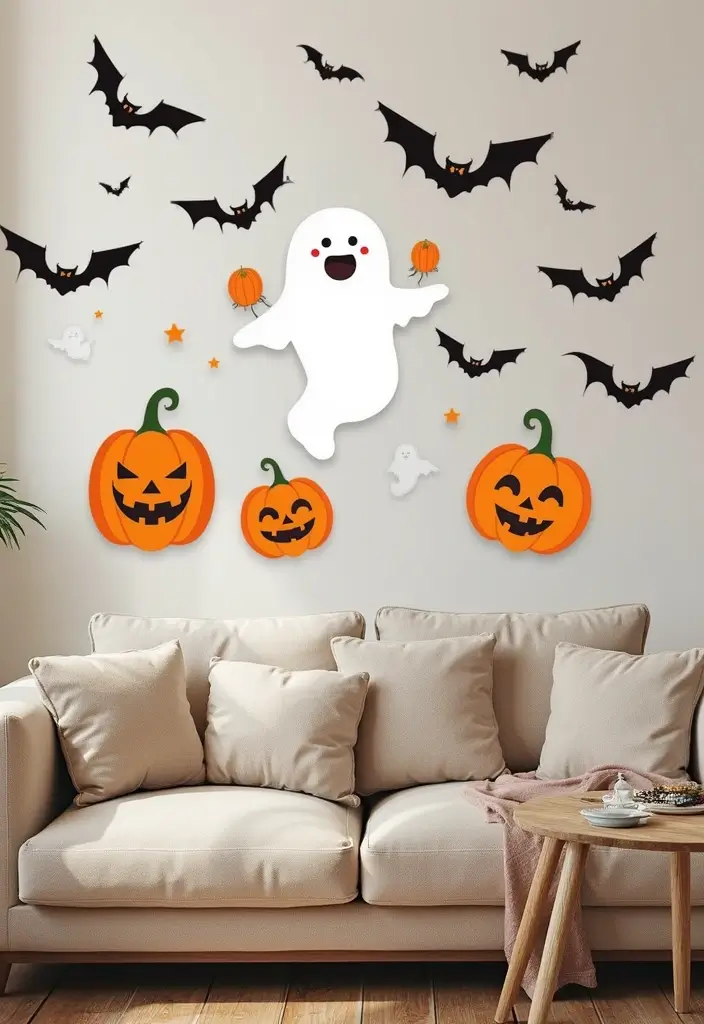30 Living Room Halloween Decor Ideas for Seasonal Fun - 10. Seasonal Wall Decals