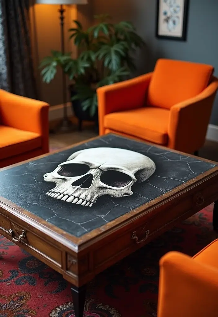 30 Living Room Halloween Decor Ideas for Seasonal Fun - 22. Spooky Statement Furniture