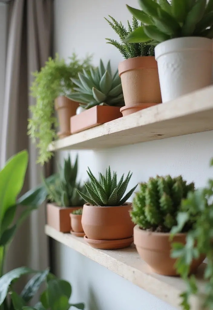 30 Living Room Plants Decor Ideas for a Fresh Vibe - 1. Floating Shelves with Succulents