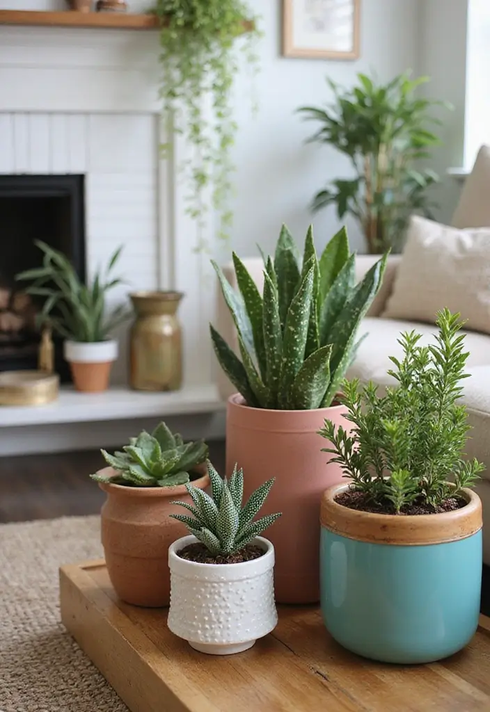 30 Living Room Plants Decor Ideas for a Fresh Vibe - 12. Repurposed Items as Planters