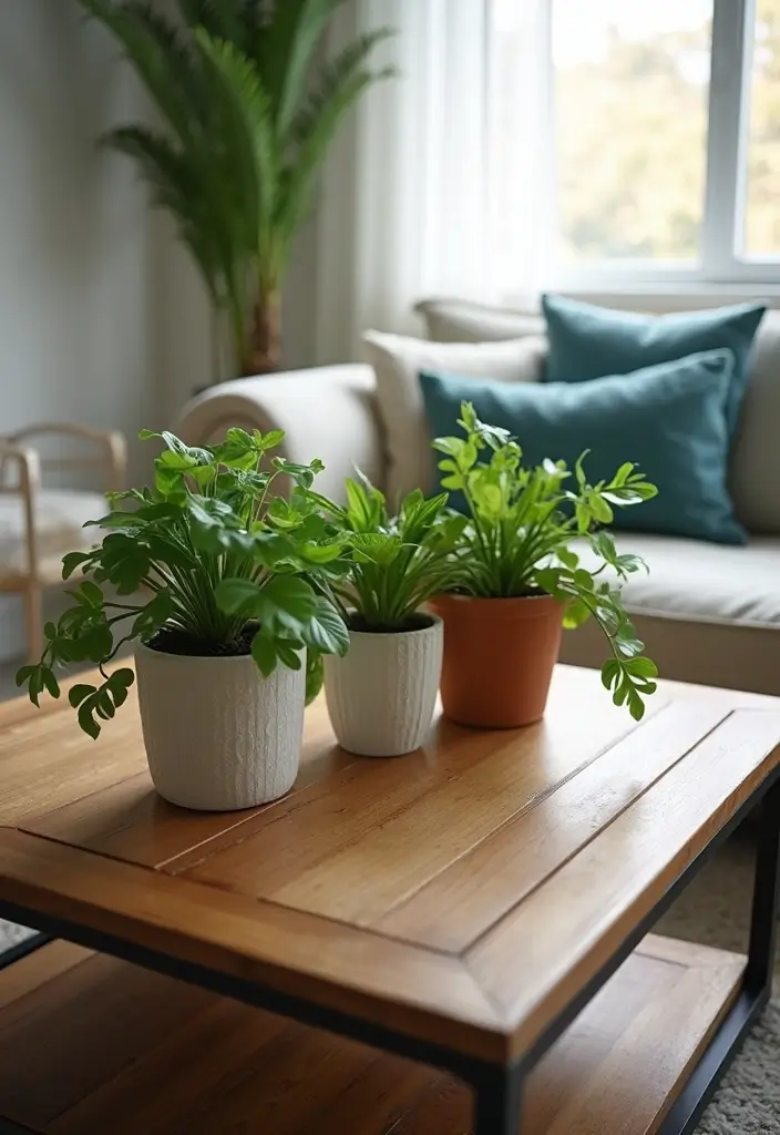 30 Living Room Plants Decor Ideas for a Fresh Vibe - 14. Plant-Filled Coffee Table