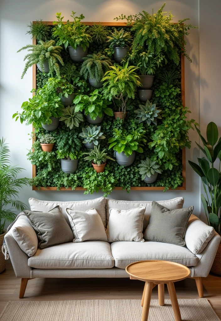 30 Living Room Plants Decor Ideas for a Fresh Vibe - 16. Indoor Vertical Garden