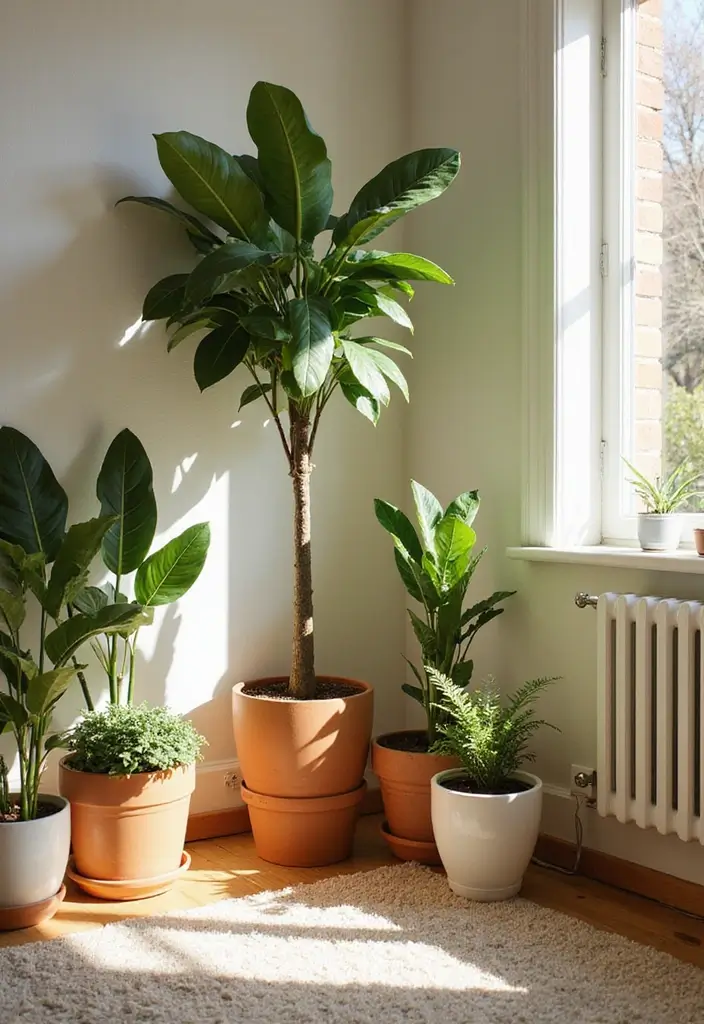 30 Living Room Plants Decor Ideas for a Fresh Vibe - 2. Corner Plant Oasis