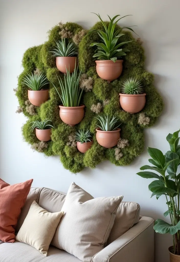 30 Living Room Plants Decor Ideas for a Fresh Vibe - 9. Plant-Embedded Wall Art