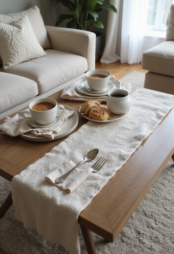 30 Living Room Table Decor Ideas for Everyday Style - 16. Incorporating Texture with Fabrics