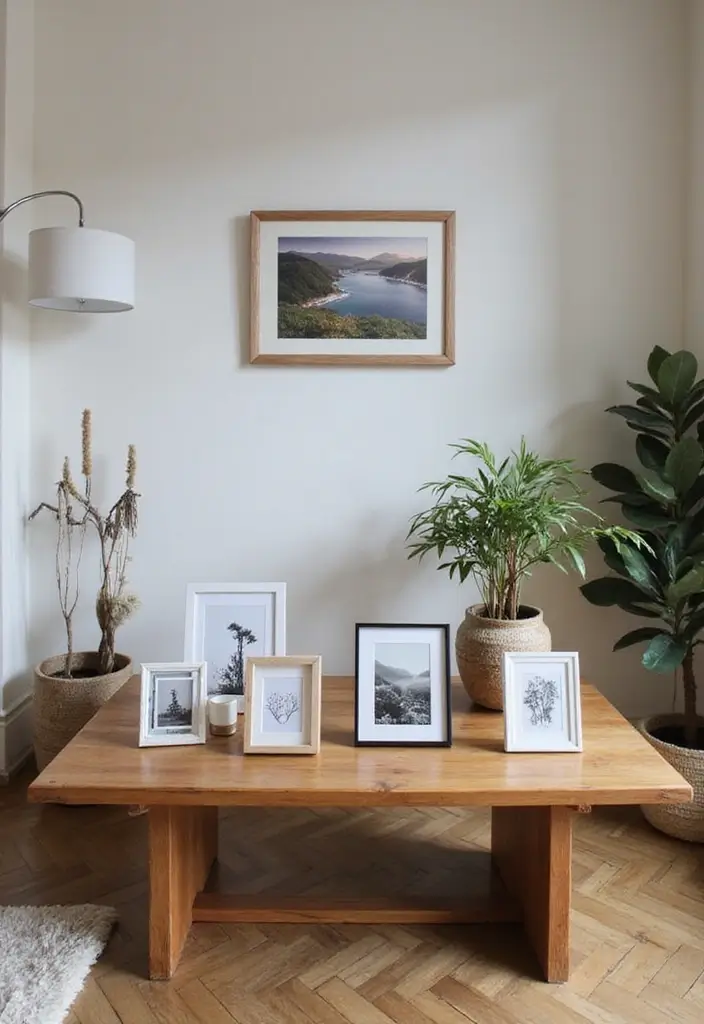 30 Living Room Table Decor Ideas for Everyday Style - 25. Curate Your Own Gallery