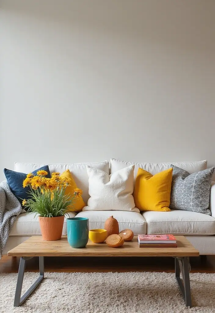 30 Living Room Table Decor Ideas for Everyday Style - 28. Thoughtful Color Pops