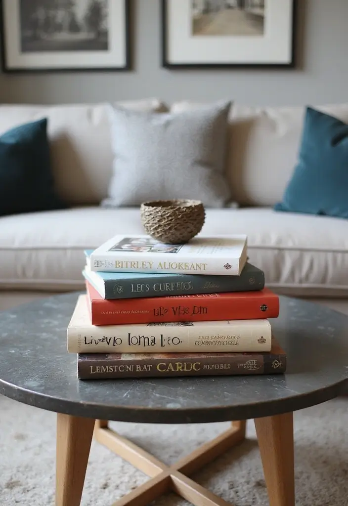 30 Living Room Table Decor Ideas for Everyday Style - 6. Artful Book Stacks