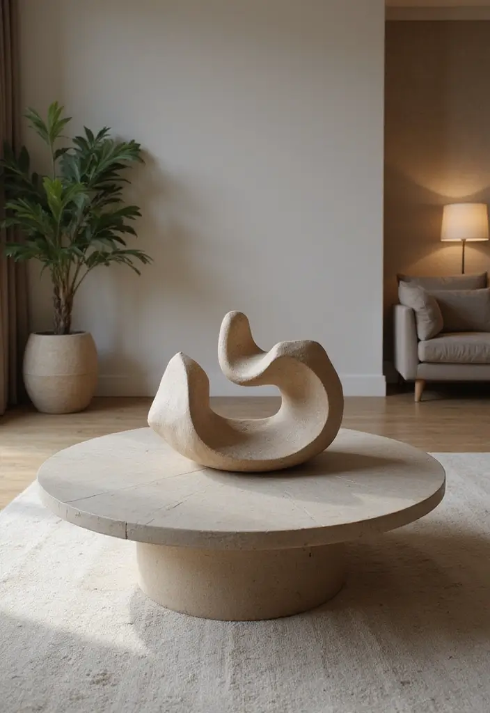 30 Living Room Table Decor Ideas for Everyday Style - 9. Unique Sculptural Pieces
