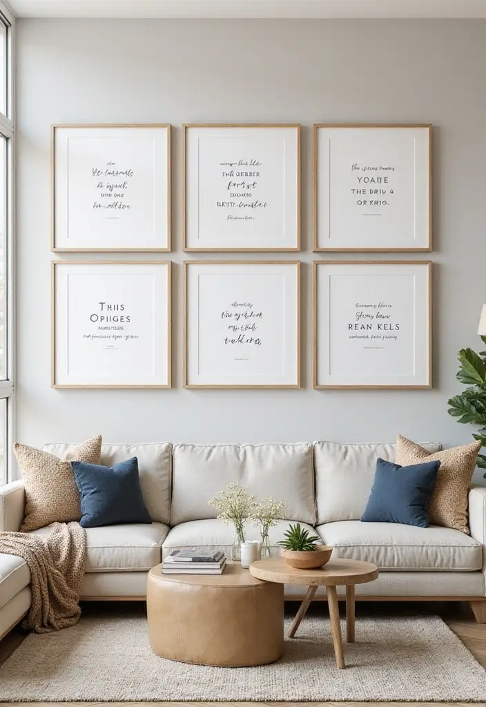 30 Living Room Wall Decor Ideas for Every Style - 10. Inspirational Quotes Art