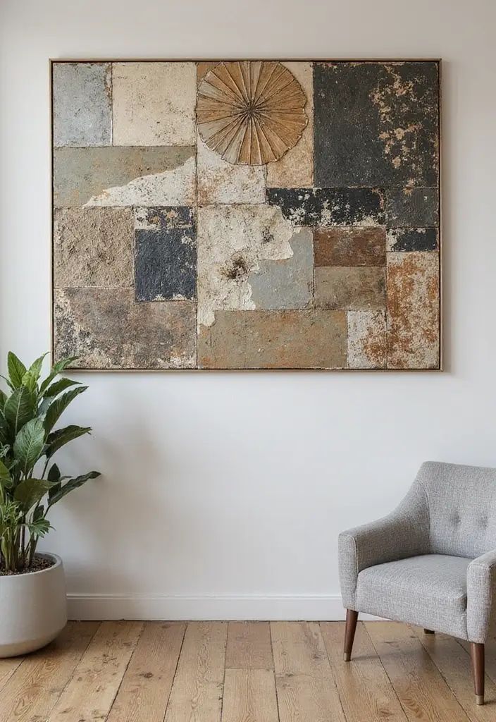30 Living Room Wall Decor Ideas for Every Style - 15. Mixed Media Art