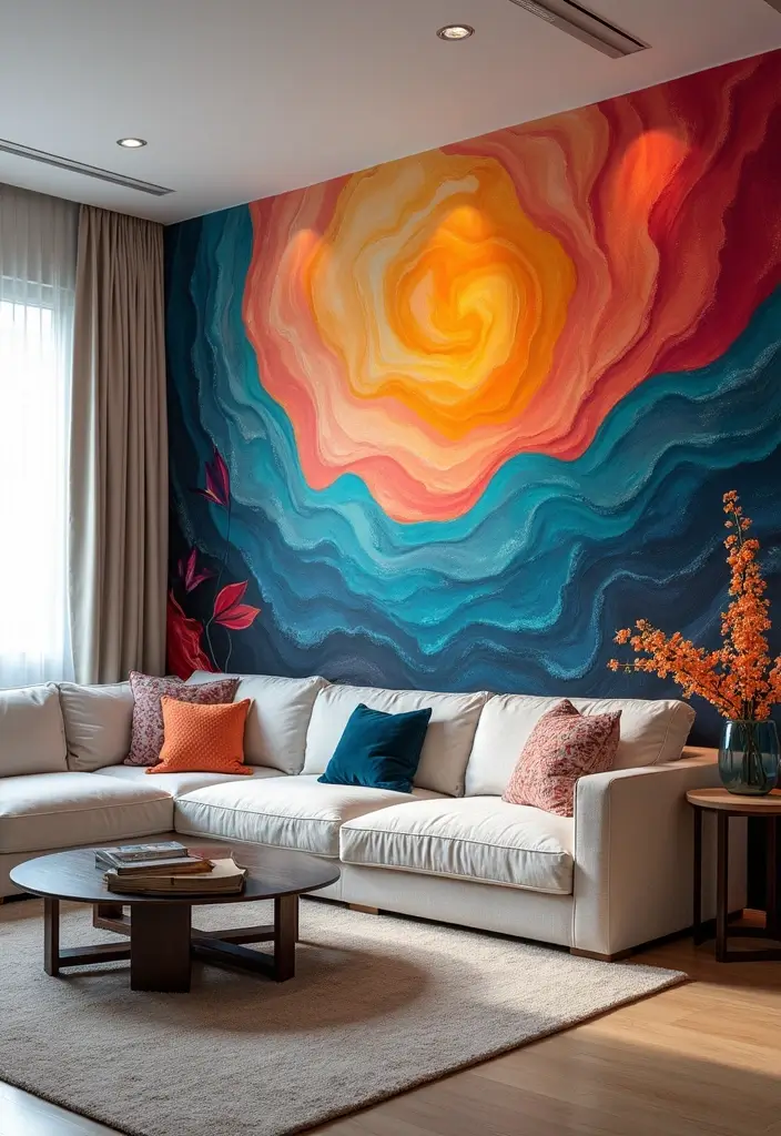30 Living Room Wall Decor Ideas for Every Style - 24. Unique Wall Murals