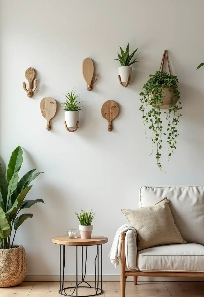 30 Living Room Wall Decor Ideas for Every Style - 28. Creative Wall Hooks
