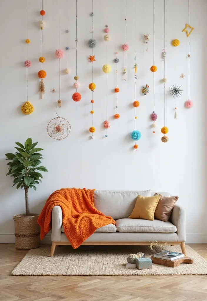 30 Living Room Wall Decor Ideas for Every Style - 30. Whimsical Wall Hangings