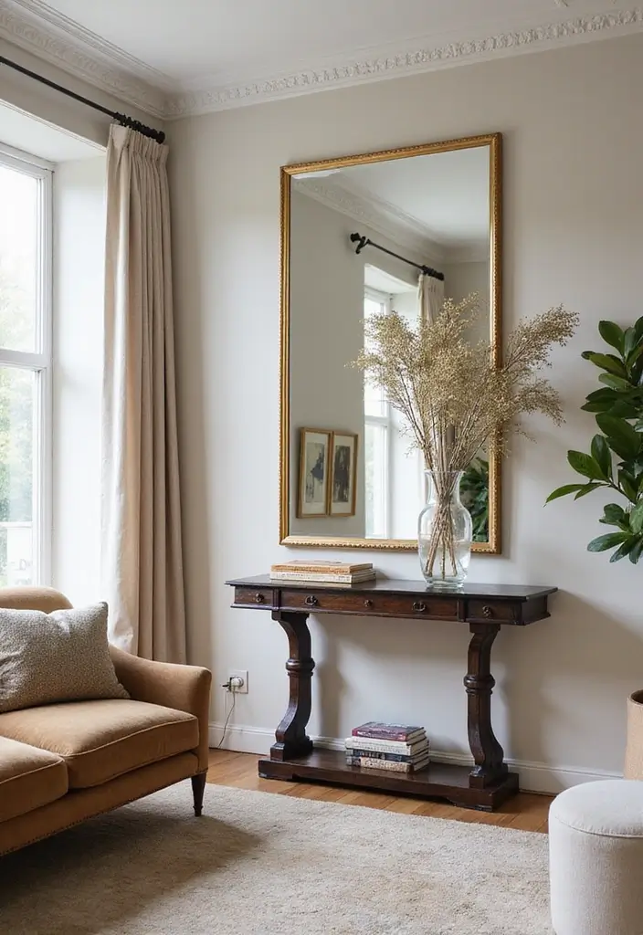 30 Living Room Wall Decor Ideas for Every Style - 5. Statement Mirrors