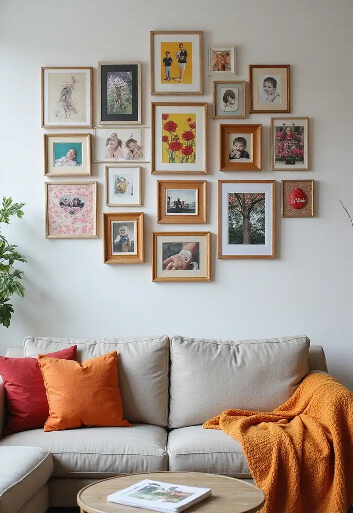 30 Living Room Wall Decor Ideas for Every Style - 6. Eclectic Photo Collage