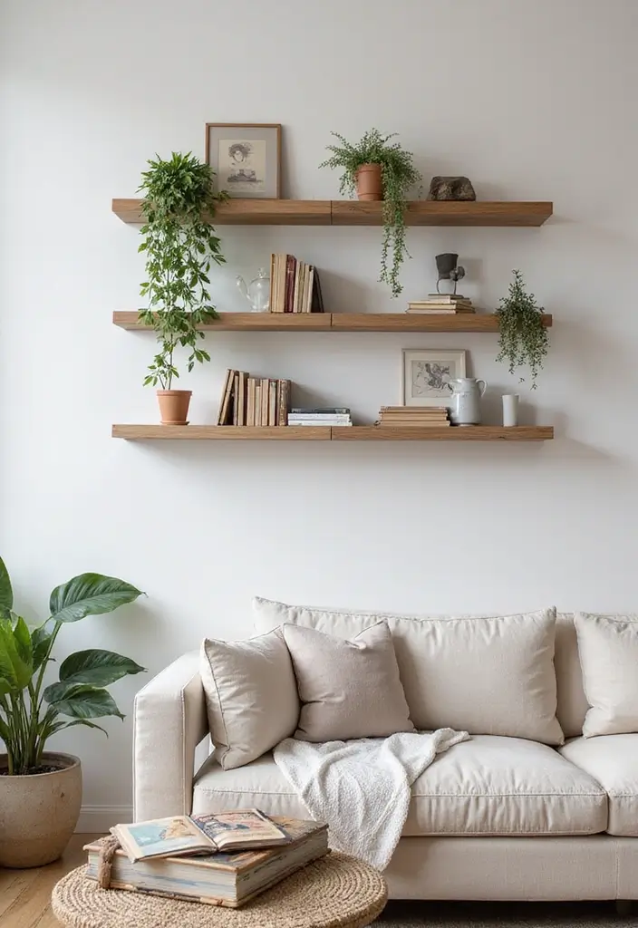 30 Living Room Wall Decor Ideas for Every Style - 7. Artistic Shelves