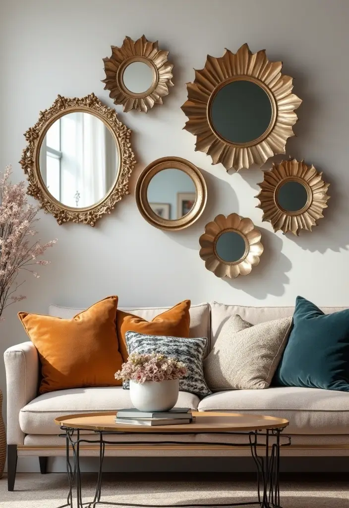 30 Mirror Decor Living Room Ideas to Brighten Your Home - 21. Mirrored Accessory Accents