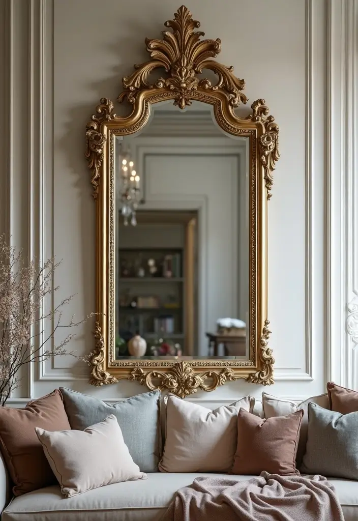 30 Mirror Wall Decor Living Room Ideas for Reflective Beauty - 11. Antique Mirrors