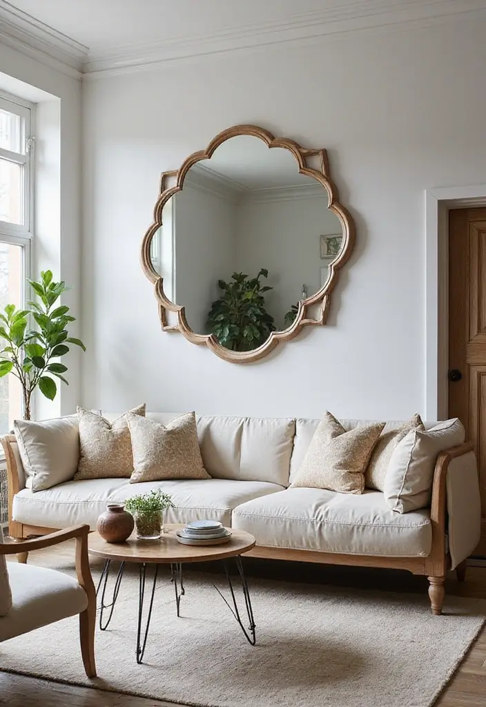 30 Mirror Wall Decor Living Room Ideas for Reflective Beauty - 15. Mirrored Wall Art