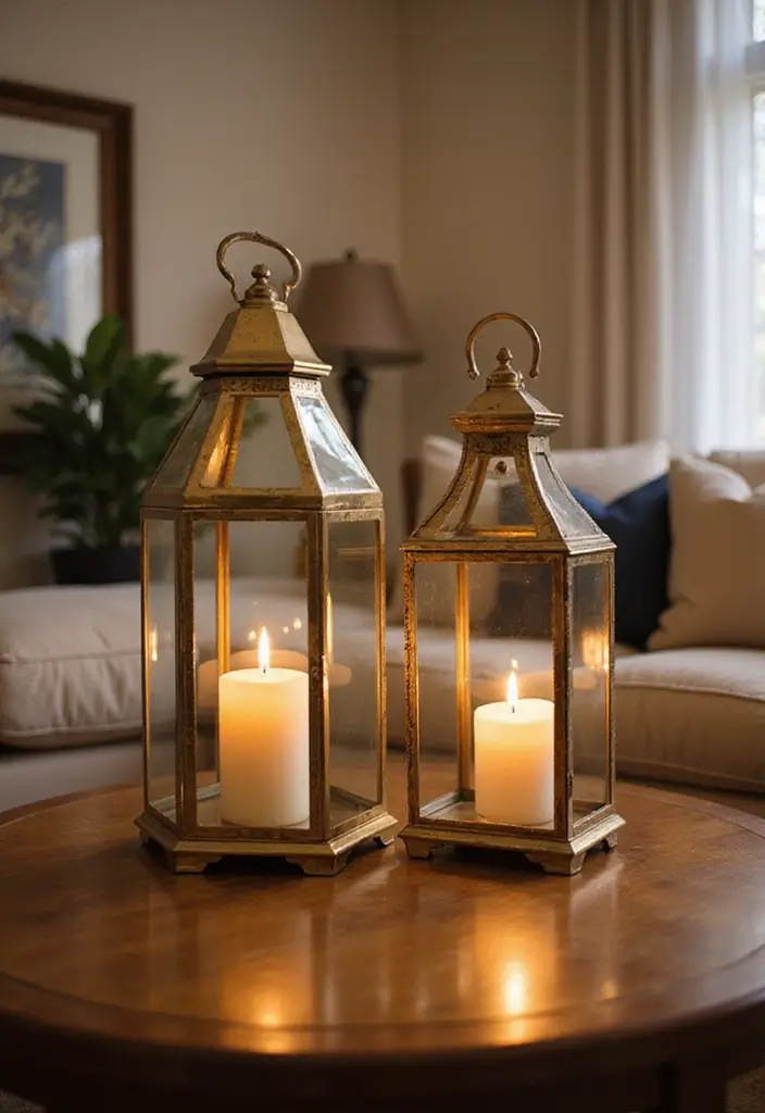 30 Mirror Wall Decor Living Room Ideas for Reflective Beauty - 17. Mirrored Lanterns