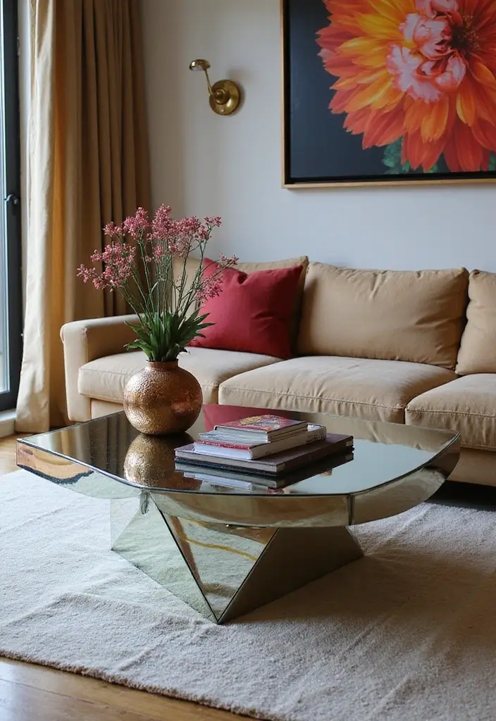 30 Mirror Wall Decor Living Room Ideas for Reflective Beauty - 18. Mirror-Embedded Furniture