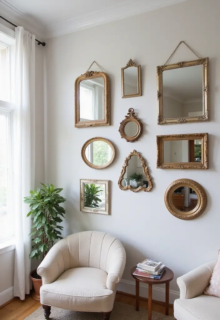 30 Mirror Wall Decor Living Room Ideas for Reflective Beauty - 2. Gallery Wall of Mirrors