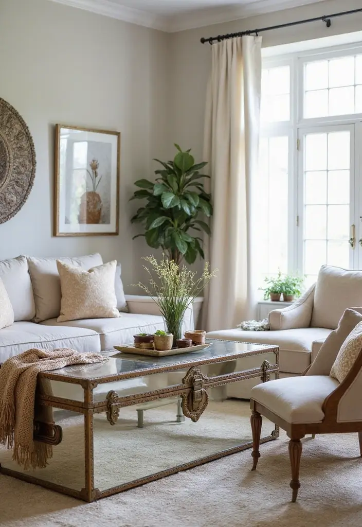 30 Mirror Wall Decor Living Room Ideas for Reflective Beauty - 25. Mirrored Trunks