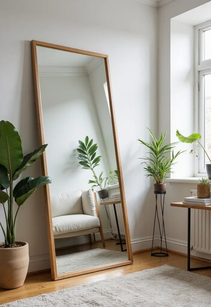 30 Mirror Wall Decor Living Room Ideas for Reflective Beauty - 3. Oversized Floor Mirrors