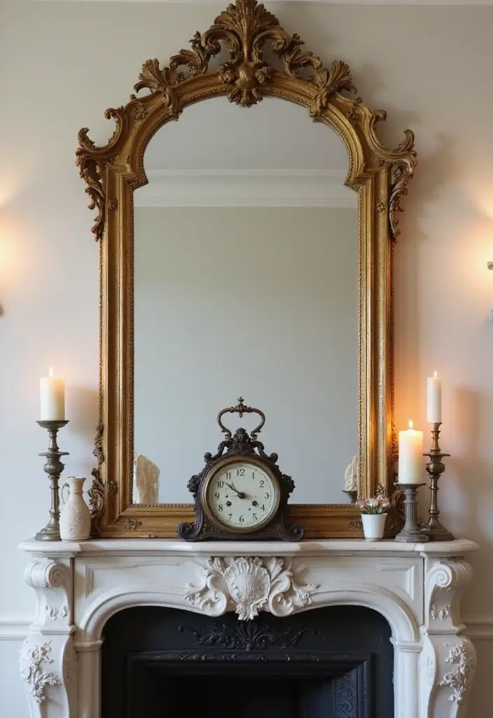 30 Mirror Wall Decor Living Room Ideas for Reflective Beauty - 4. Vintage Ornate Mirrors