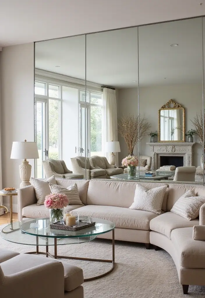 30 Mirror Wall Decor Living Room Ideas for Reflective Beauty - 5. Mirrored Accent Walls