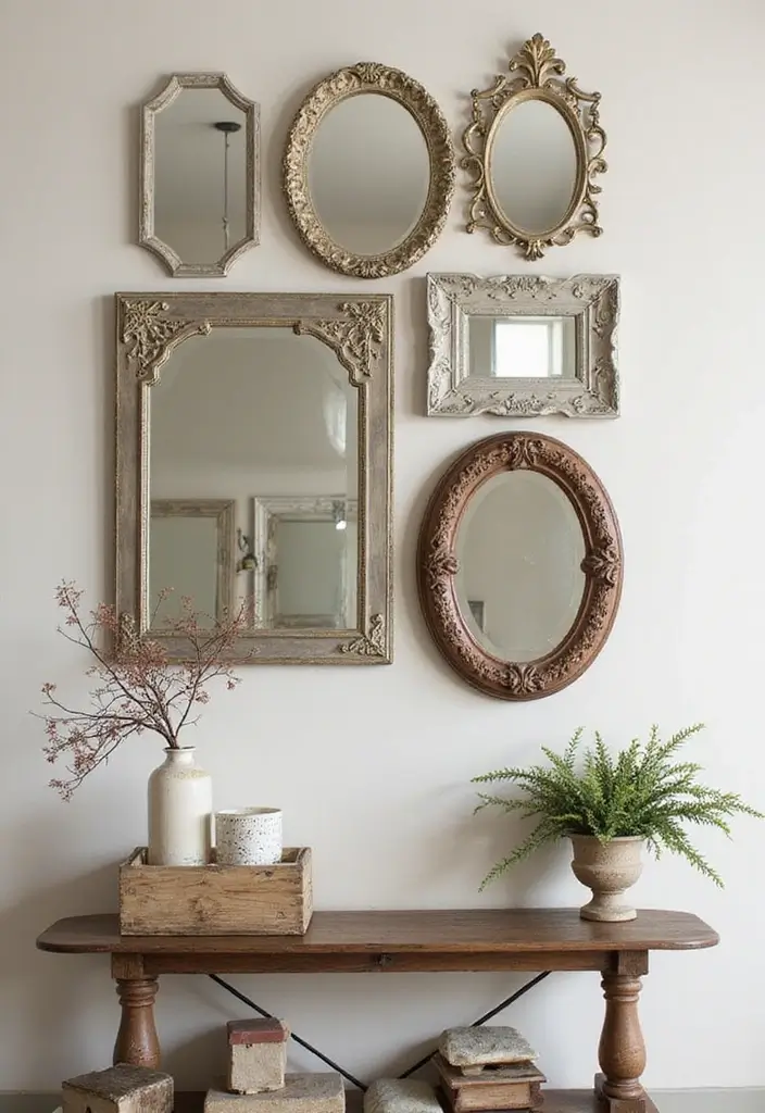 30 Mirror Wall Decor Living Room Ideas for Reflective Beauty - 6. Vintage Mirror Clusters