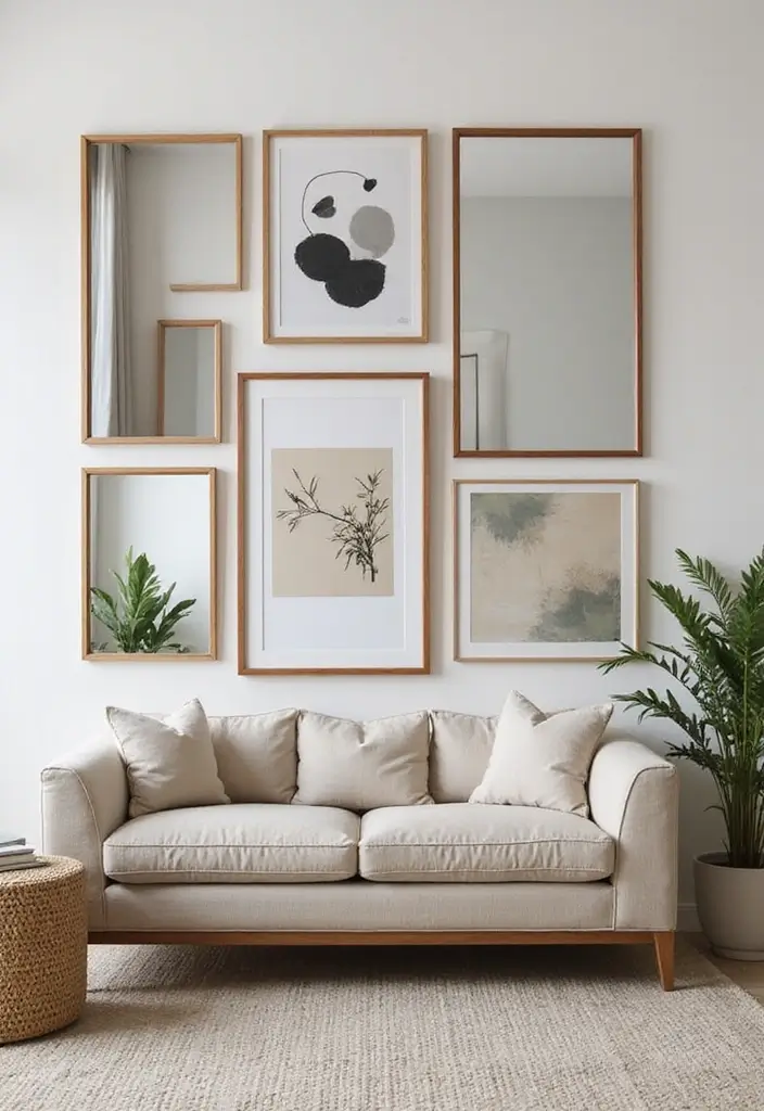 30 Mirror Wall Decor Living Room Ideas for Reflective Beauty - 7. Mirror Frames with Artwork