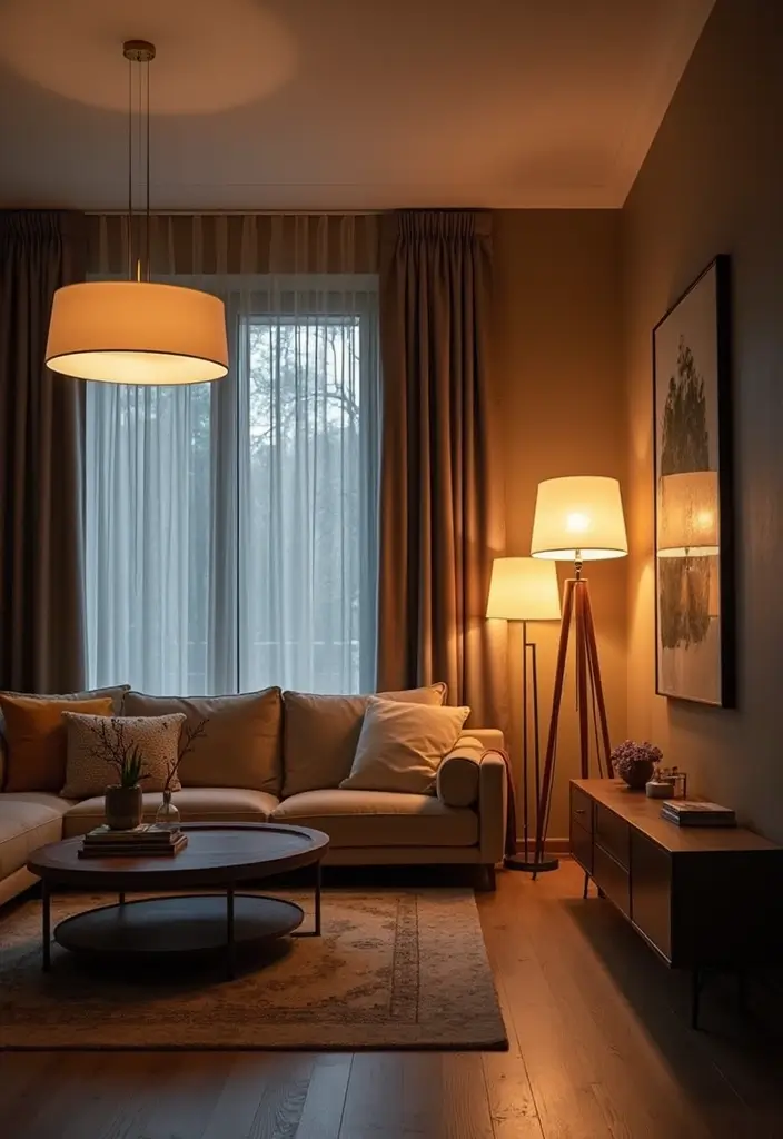 30 Modern Living Room Decor Ideas for a Chic Look - 28. Layered Lighting
