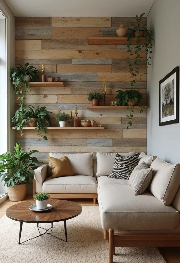 30 Modern Living Room Decor Ideas for a Chic Look - 3. Accent Walls with Natural Materials