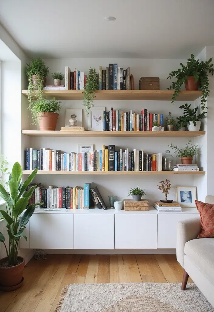 30 Neutral Living Room Decor Ideas for Subtle Elegance - 13. Open Shelving