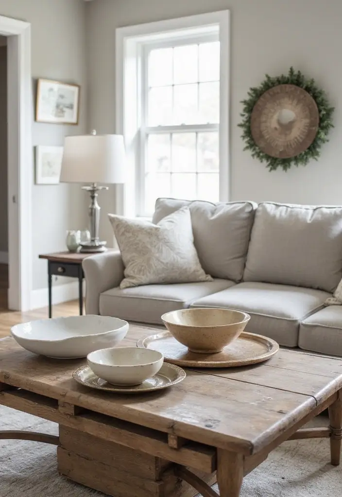 30 Neutral Living Room Decor Ideas for Subtle Elegance - 17. Decorative Bowls and Trays