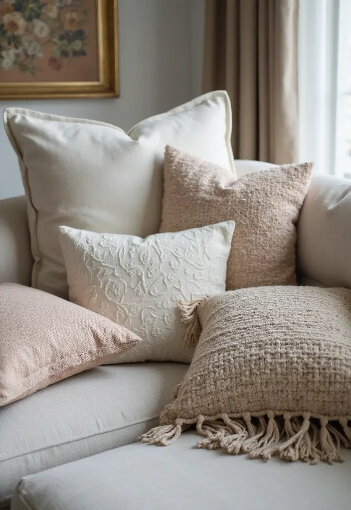 30 Neutral Living Room Decor Ideas for Subtle Elegance - 23. Decorative Cushions