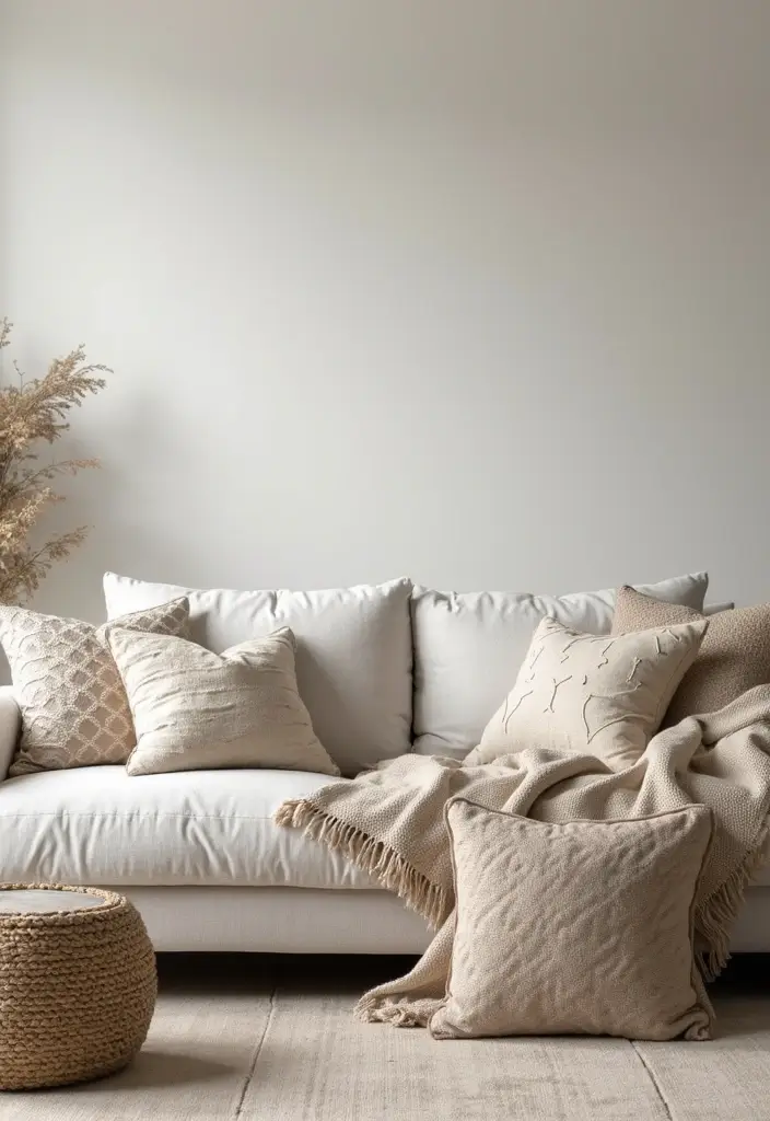 30 Neutral Living Room Decor Ideas for Subtle Elegance - 26. Subtle Patterns