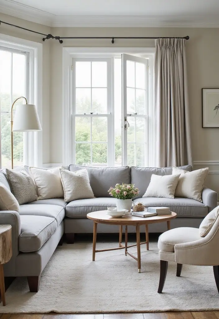 30 Neutral Living Room Decor Ideas for Subtle Elegance - 4. Soft Gray Furnishings